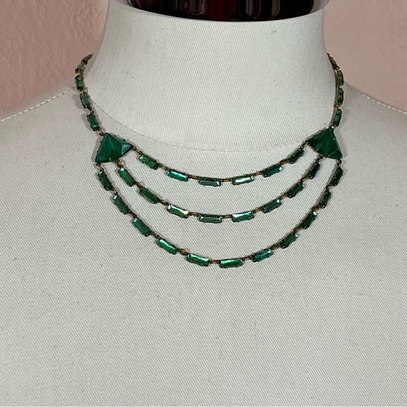 Antique Czechoslovakian green glass brass 1920’s  art deco choker necklace￼ - Picture 11 of 17